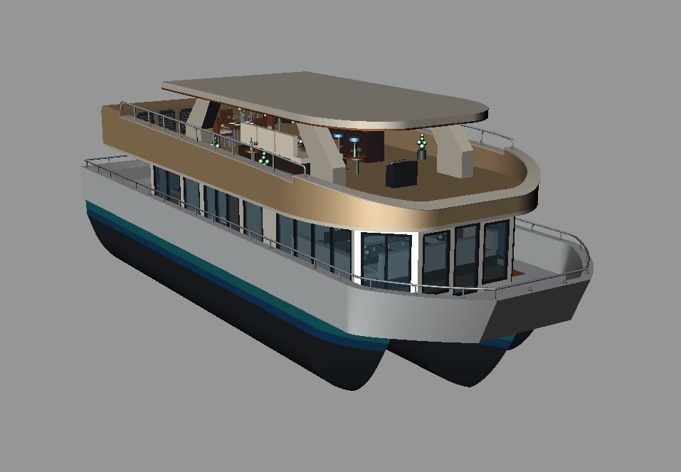 Exterior 3D concept of the trimaran houseboat